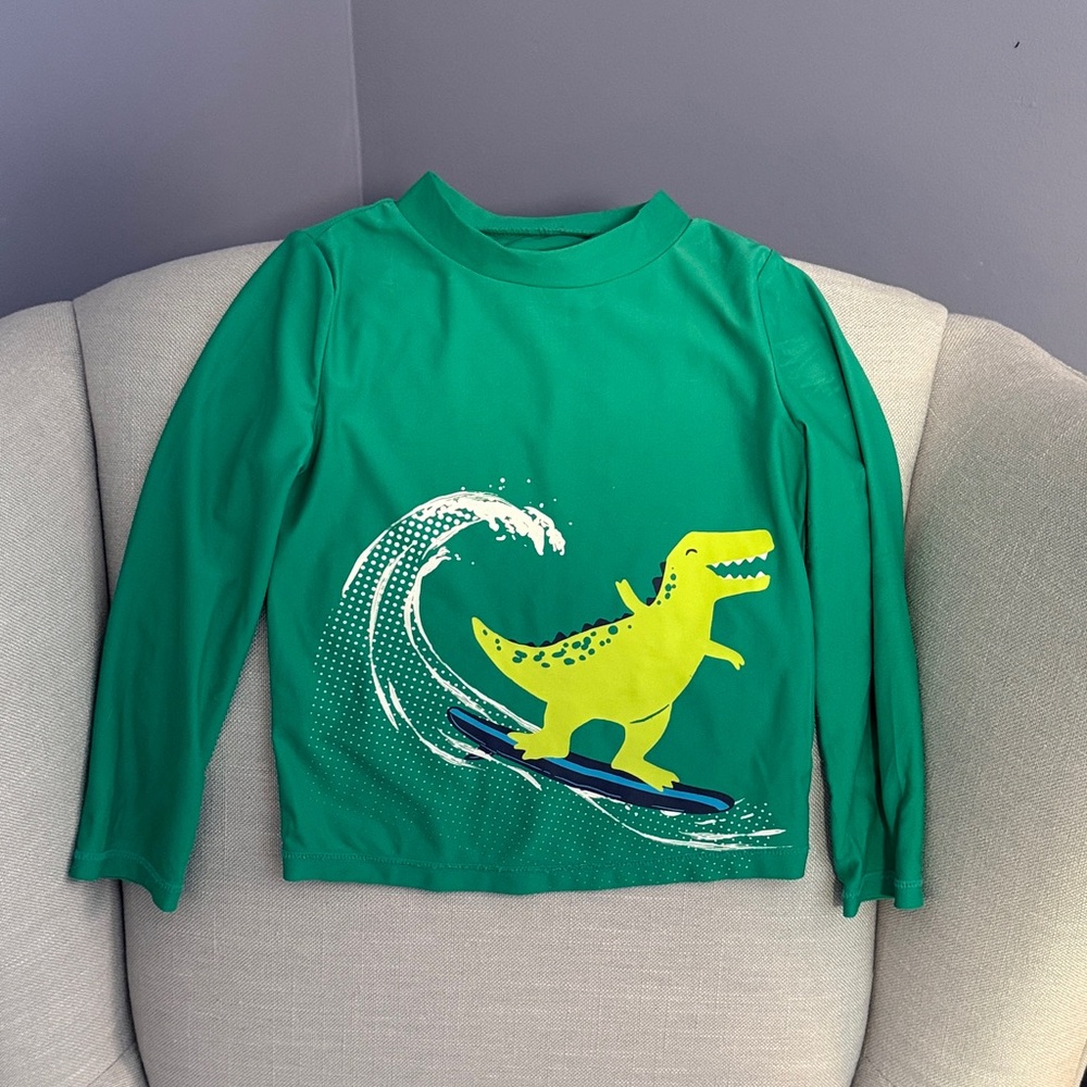 Green Kids Shirt with Dinosaur Print